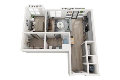 1 bedroom 1 bathroom Floor plan A at WOODBURN EXCHANGE, Ohio